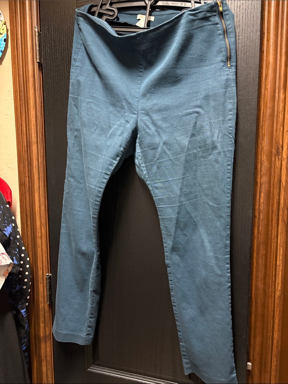 H&M Teal Stretch Skinny Pants with Side Zip